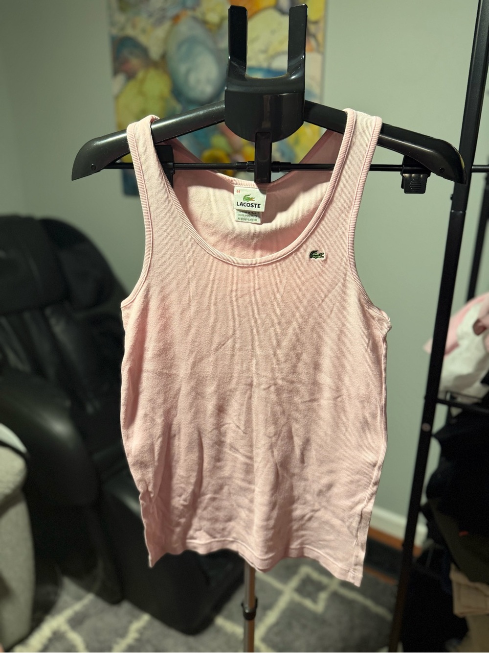Lacoste Light Pink Cotton Tank Top with Crocodile Logo